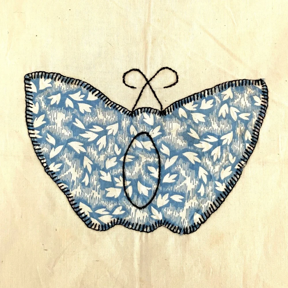 Vintage 30’s feedsack cotton butterfly embroidered quilt square